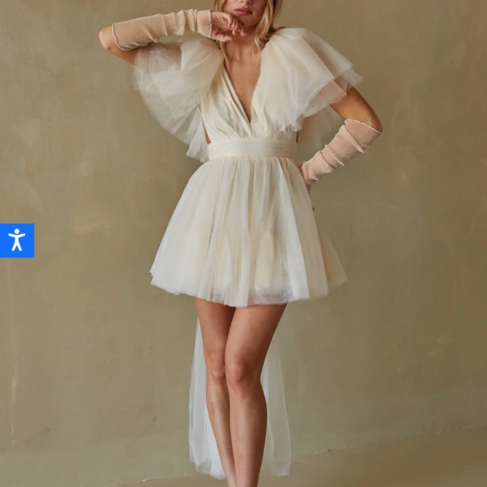 American Threads Tulle Bow Train Babydoll Mini Dress